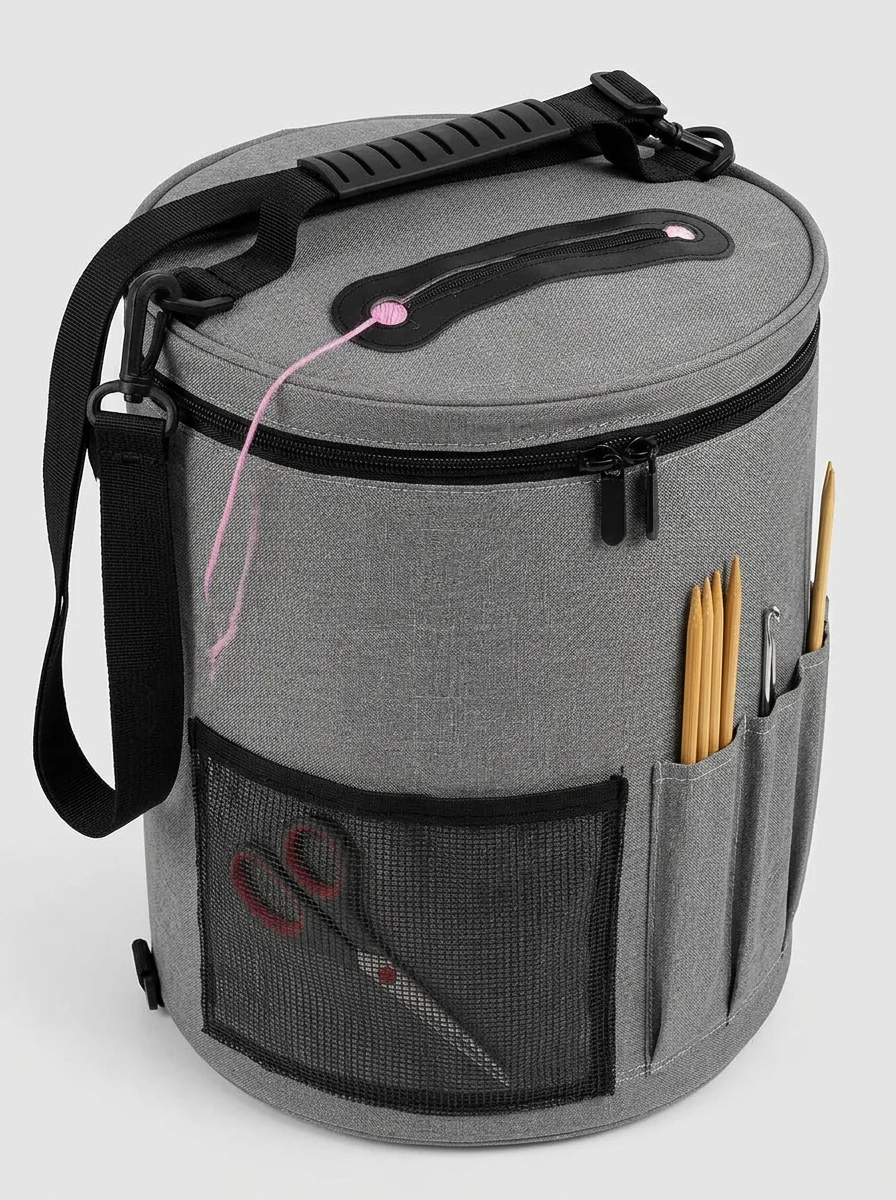 Sac à tricot toile grande capacité bandoulière pratique - Vue 6 - Sac à tricot