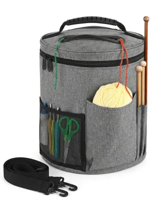 Sac à tricot toile oxford grande capacité cylindrique nomade - Vue 1 - Sac à tricot