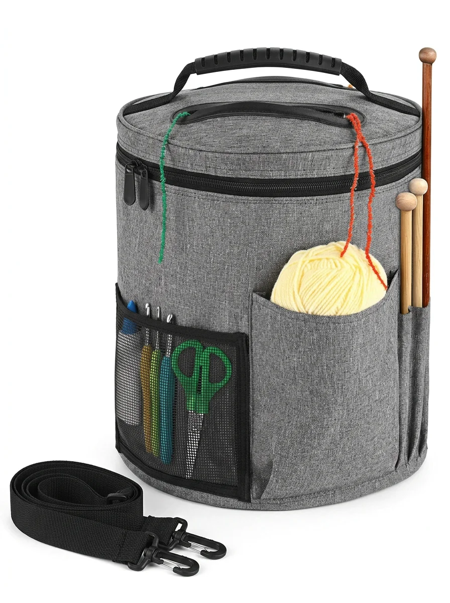 Sac à tricot toile oxford grande capacité cylindrique nomade - Vue 1 - Sac à tricot