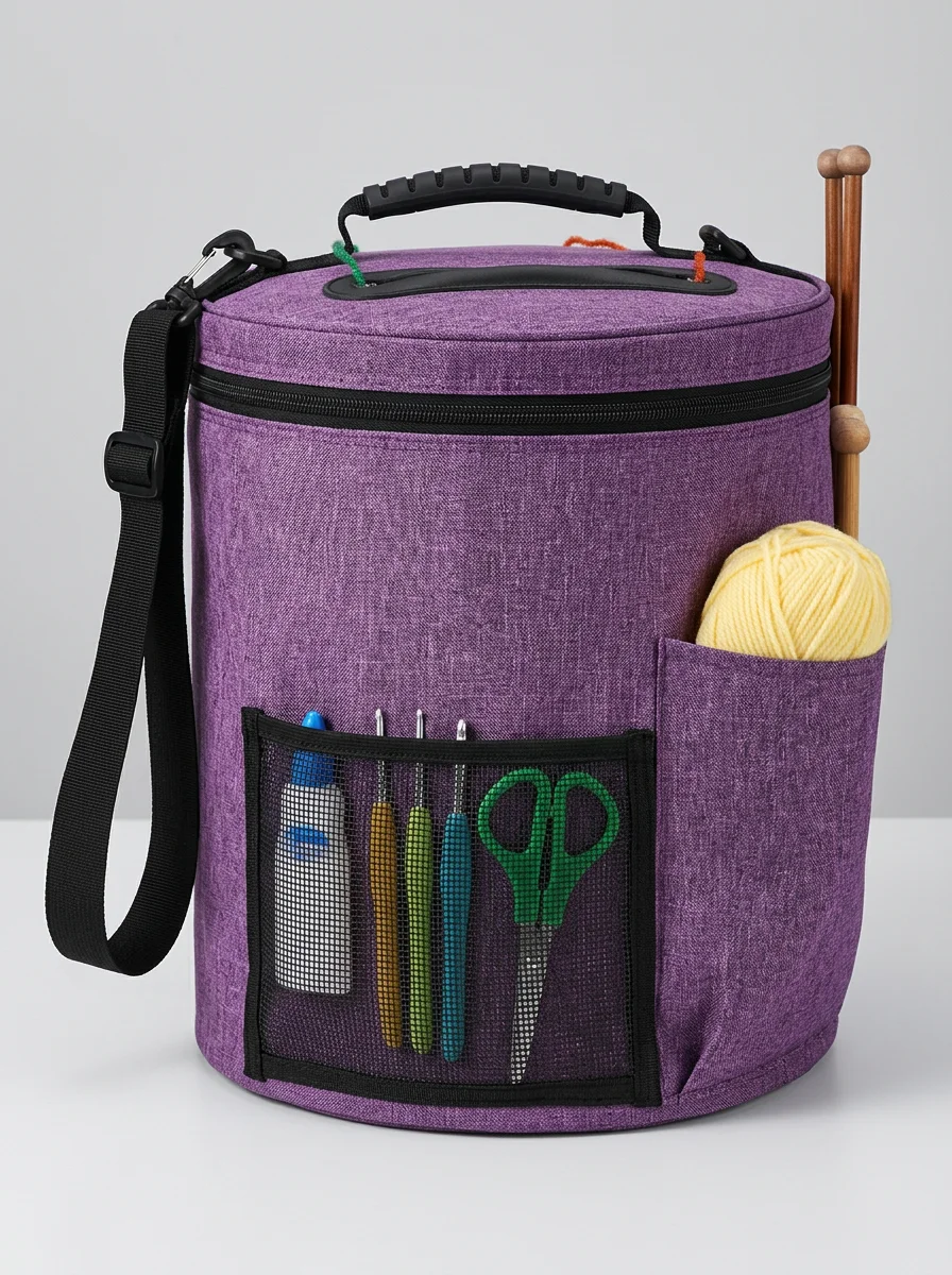 Sac à tricot toile oxford grande capacité cylindrique nomade - Vue 2 - Sac à tricot