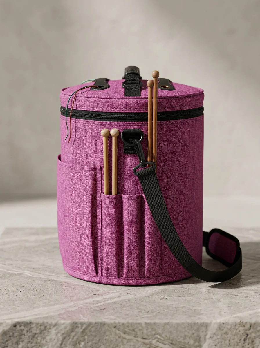 Sac à tricot toile oxford grande capacité cylindrique nomade - Vue 3 - Sac à tricot