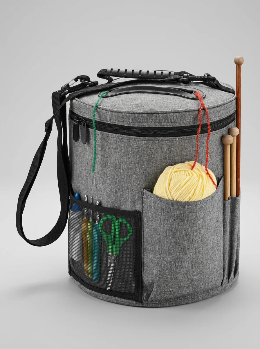 Sac à tricot toile oxford grande capacité cylindrique nomade - Vue 5 - Sac à tricot