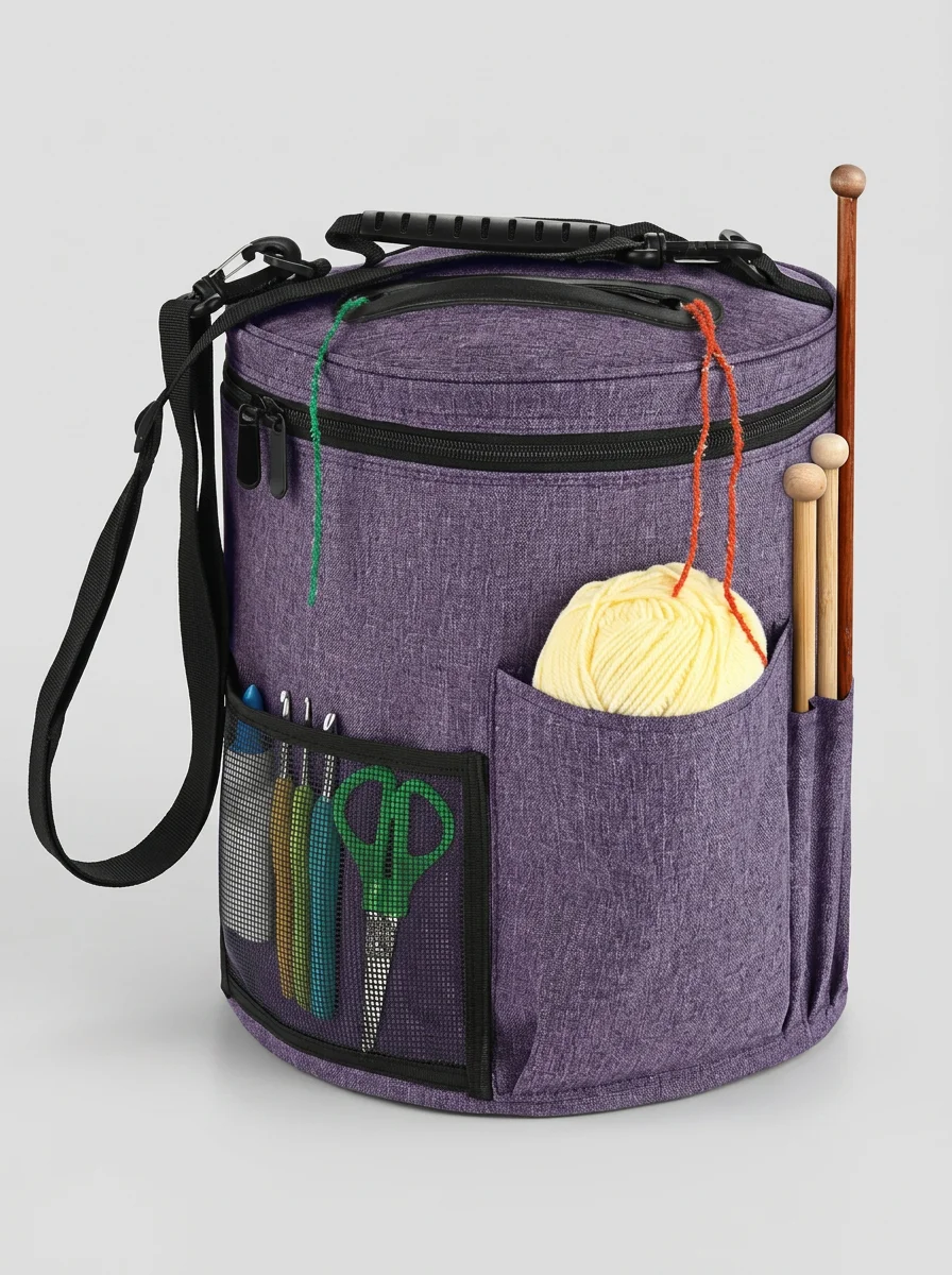 Sac à tricot toile oxford grande capacité cylindrique nomade - Vue 7 - Sac à tricot
