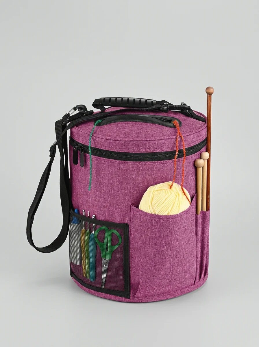 Sac à tricot toile oxford grande capacité cylindrique nomade - Vue 8 - Sac à tricot