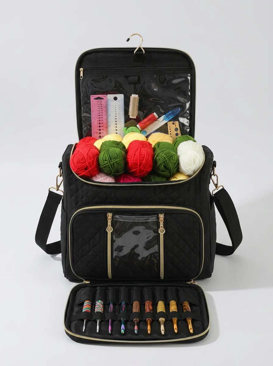 Sac à tricot volume généreux multifonctionnel crochet loisirs - Vue 3 - Sac à tricot